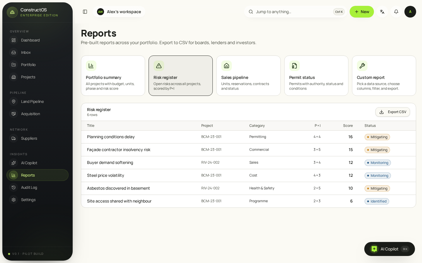 Construct OS — Risk register